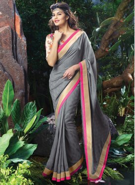 Sophisticated Gray Color Lace Work Casual Saree
