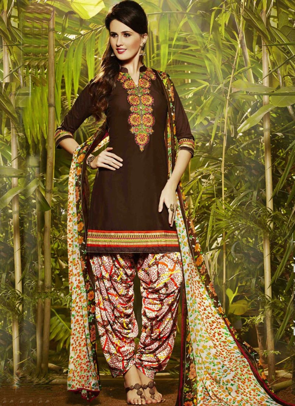 Sorcerous Cotton Coffee Brown Color Patiala Style Punjabi Suit