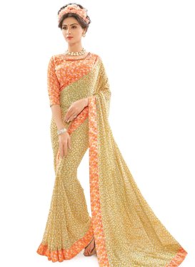Sorcerous Lace Work Beige and Cream Trendy Classic Saree