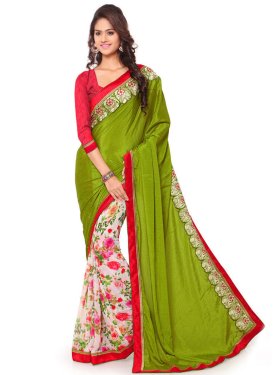 Specialised Olive And Off White Color Half N Half Casual Saree