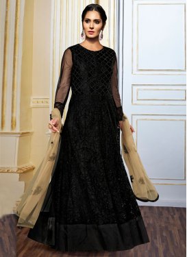 Spectacular Stone Work Black Color Floor Length Designer Suit
