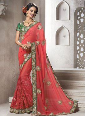 Staggering Booti And Lace Work Wedding Saree