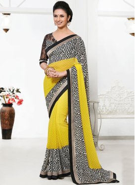Sterling Black And Yellow Color Lace Work Casual Saree