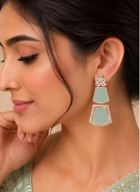 Stone Work Alloy Gold Rodium Polish Earrings For Party