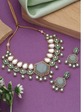 Stone Work Green and White Necklace Set