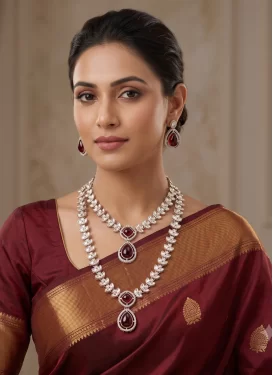 Stone Work Maroon and White Necklace Set for Festival