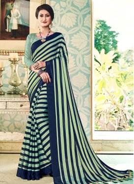 Stone Work Navy Blue and Sea Green Designer Contemporary Style Saree