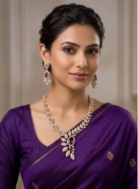 Stone Work Purple and White Necklace Set for Festival