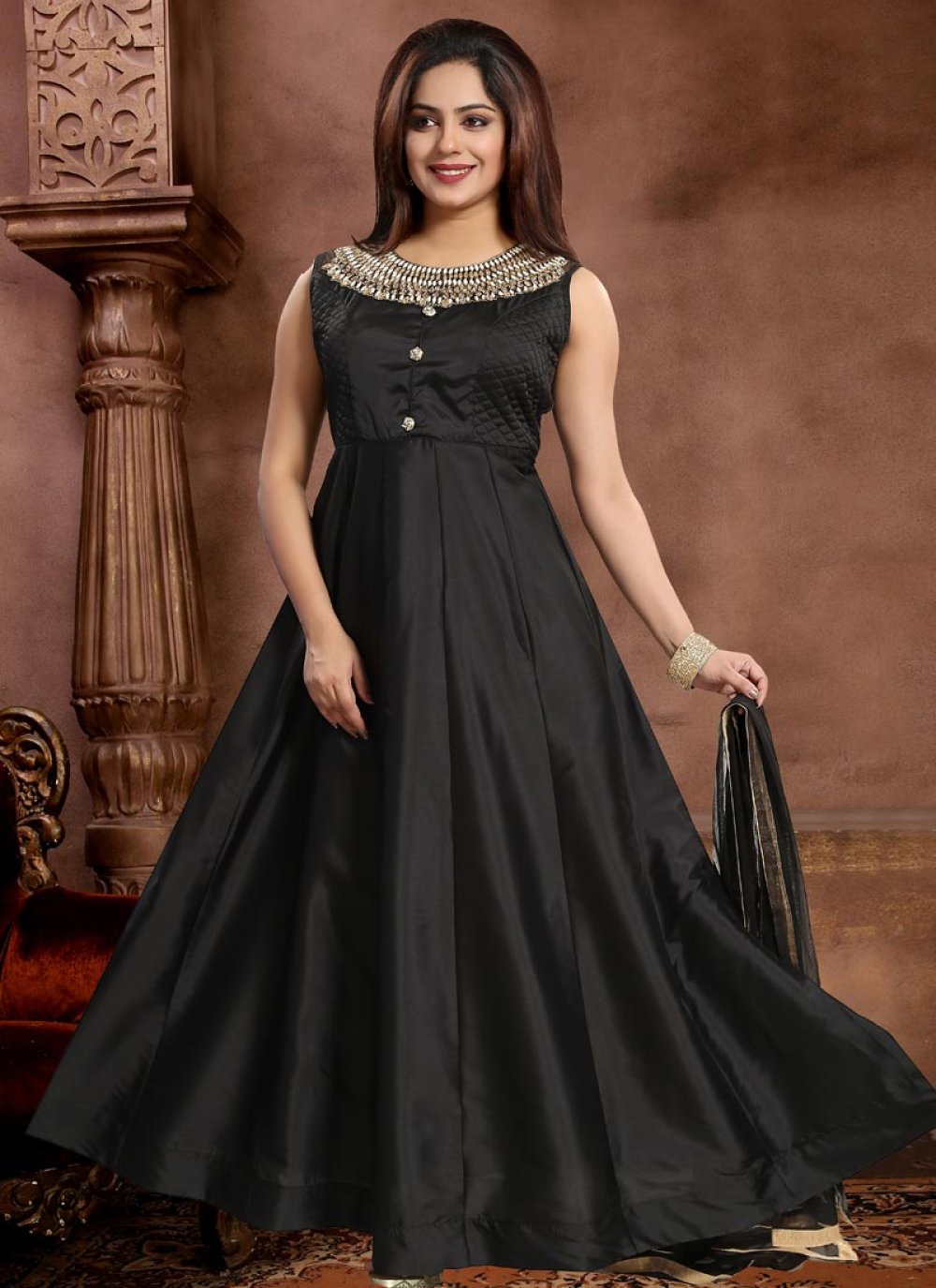 Buy Stone Work Readymade Long Length Gown Online