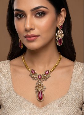 Stone Work Red and White Alloy Necklace Set