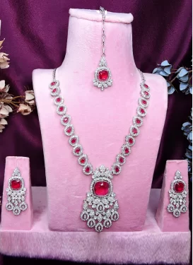 Stone Work Rose Pink and White Necklace Set