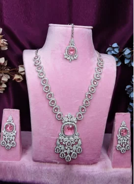 Stone Work Silver Rodium Polish Necklace Set