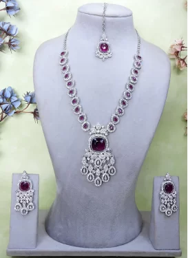 Stone Work Silver Rodium Polish Necklace Set For Festival