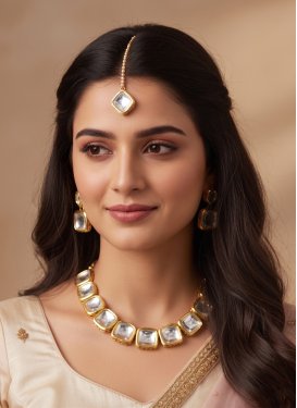 Stone Work White Gold Rodium Polish Necklace Set