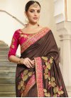 Embroidered Work Vichitra Silk Designer Traditional Saree - 1