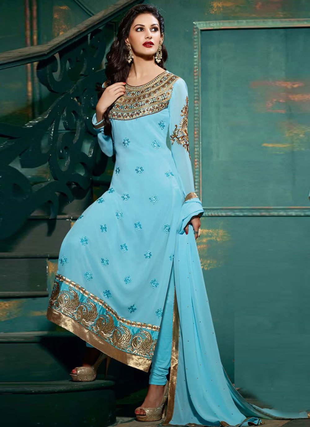 Buy Indian Sky Blue Salwar Kameez Readymade, Wedding Dress Readymade,  Embroidered and Sequence Work Elegant Blue Kurta Free Shipping USA Online  in India - Etsy