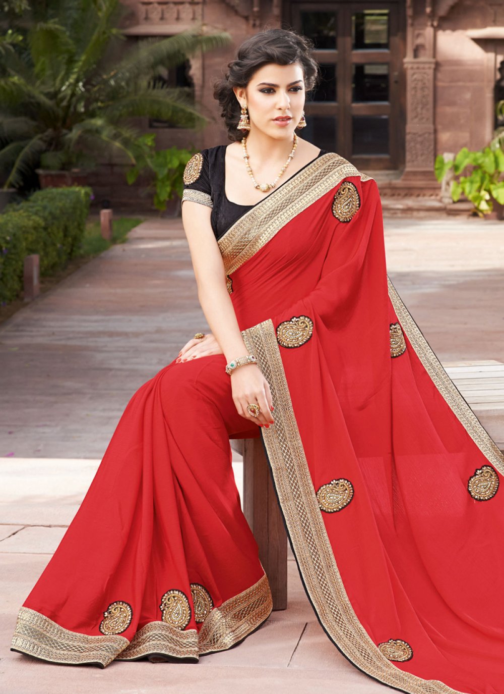 Festive, Party Wear, Wedding Red and Maroon color Georgette fabric Saree :  1835996