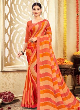 Strips Print Work Designer Traditional Saree For Casual
