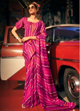 Strips Print Work Fuchsia and Rose Pink Traditional Designer Saree