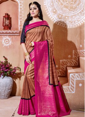 Stupendous Brown And Rose Pink Color Casual Saree