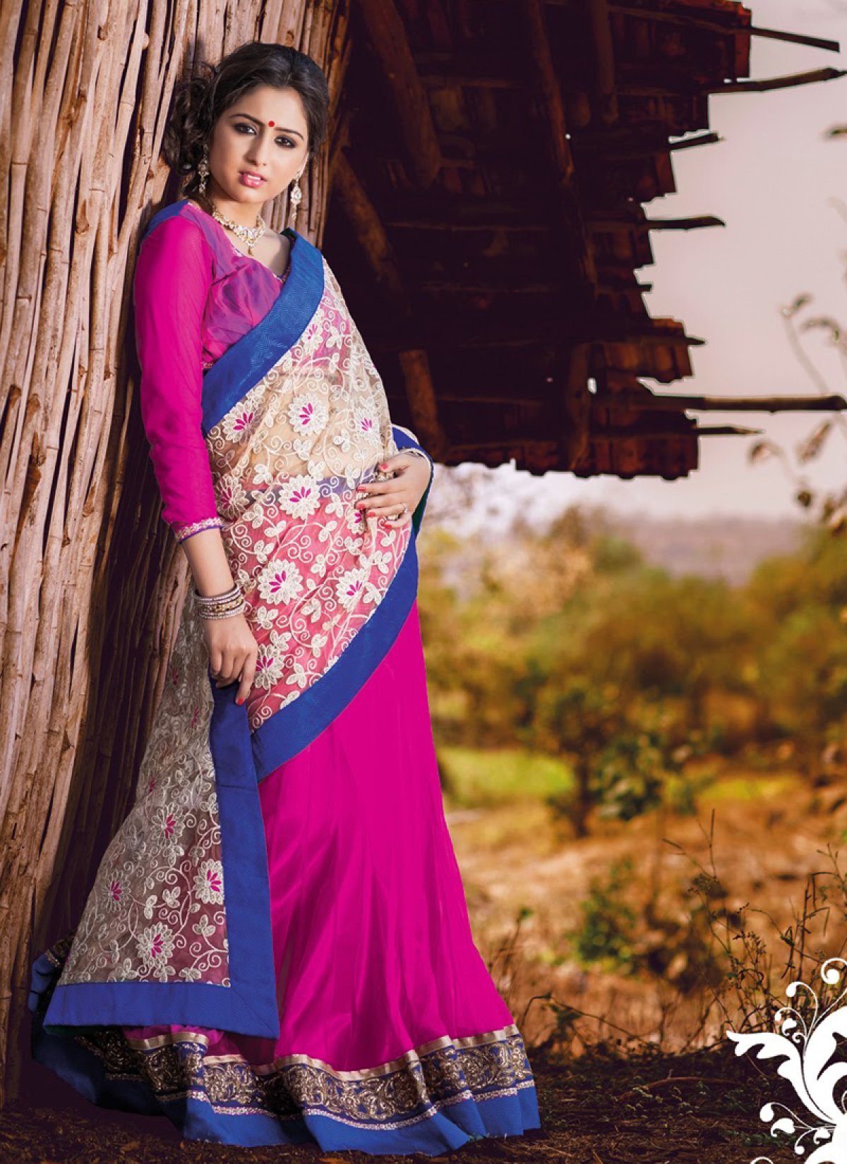 Stylish Jaal Work And Patch Work Net Lehenga Saree