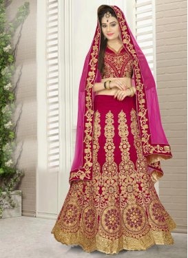 Suave Red and Rose Pink Booti Work A Line Lehenga Choli For Bridal