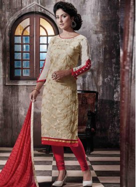 Subtle Beige And Red Color Hina Khan Casual Salwar Suit