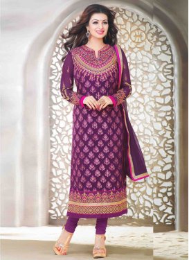 Subtle Purple Color Brasso Ayesha Takia Churidar Suit