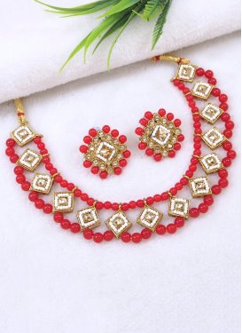 Sumptuous Alloy Beads Work Red and White Necklace Set
