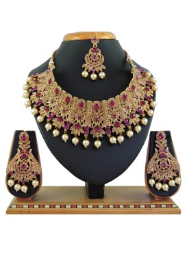 Sumptuous Alloy Fuchsia and Gold Necklace Set