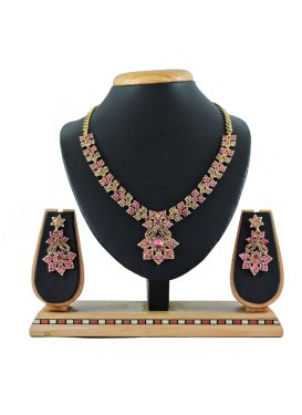 Sumptuous Alloy Gold and Hot Pink Necklace Set For Festival