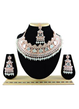 Sumptuous Alloy Silver Color and White Beads Work Necklace Set