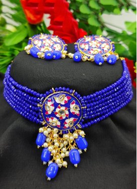 Sumptuous Beads Work Gold Rodium Polish Necklace Set For Festival