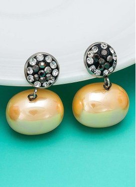 Sumptuous Gold and White Beads Work Alloy Silver Rodium Polish Earrings