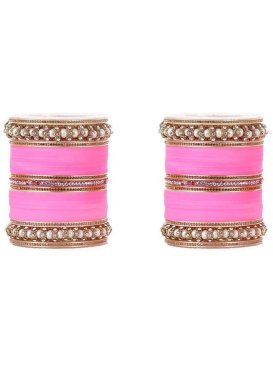 Sumptuous Hot Pink and Off White Beads Work Bangles