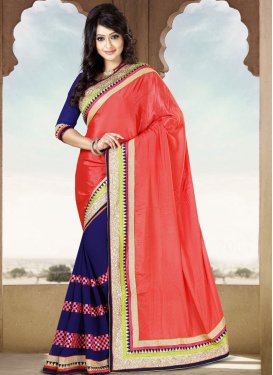 Sumptuous Navy Blue And Salmon Color Casual Saree