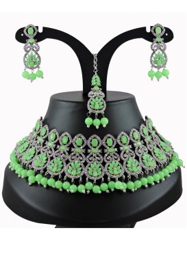 Sumptuous Silver Rodium Polish Alloy Mint Green and Silver Color Necklace Set