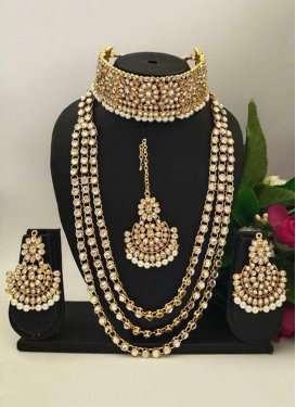 Superb Alloy Beads Work Gold Rodium Polish Necklace Set