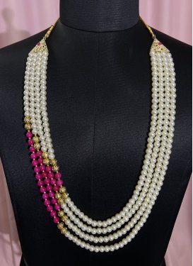 Superb Alloy Beads Work Off White and Rose Pink Necklace