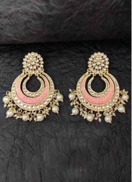 Superb Alloy Gold Rodium Polish Moti Work Pink and White Earrings
