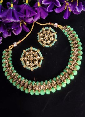 Superb Beads Work Alloy Gold Rodium Polish Necklace Set For Party