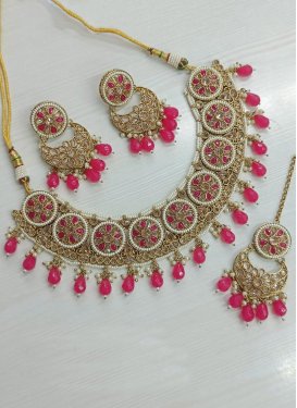 Superb Beads Work Gold and Rose Pink Gold Rodium Polish Necklace Set