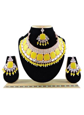 Superb Beads Work White and Yellow Gold Rodium Polish Necklace Set