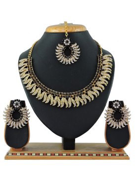 Superb Black and White Stone Work Necklace Set For Party