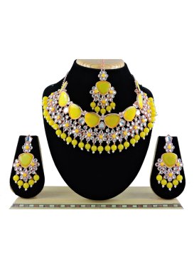 Superb Gold Rodium Polish Alloy Beads Work Necklace Set