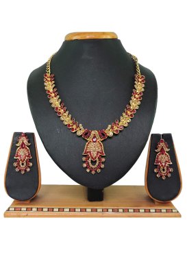Superb Gold Rodium Polish Beads Work Alloy Gold and Red Necklace Set