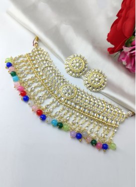 Superb Gold Rodium Polish Beads Work Necklace Set