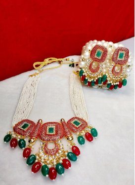 Superb Gold Rodium Polish Beads Work Necklace Set