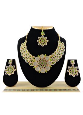 Superb Olive and White Gold Rodium Polish Necklace Set For Party