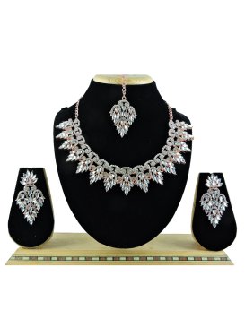 Superb Silver Rodium Polish Stone Work Silver Color and White Necklace Set for Festival